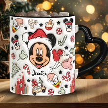 Load image into Gallery viewer, Personalized Christmas Heart Handle Mug with Mickey Mouse Design
