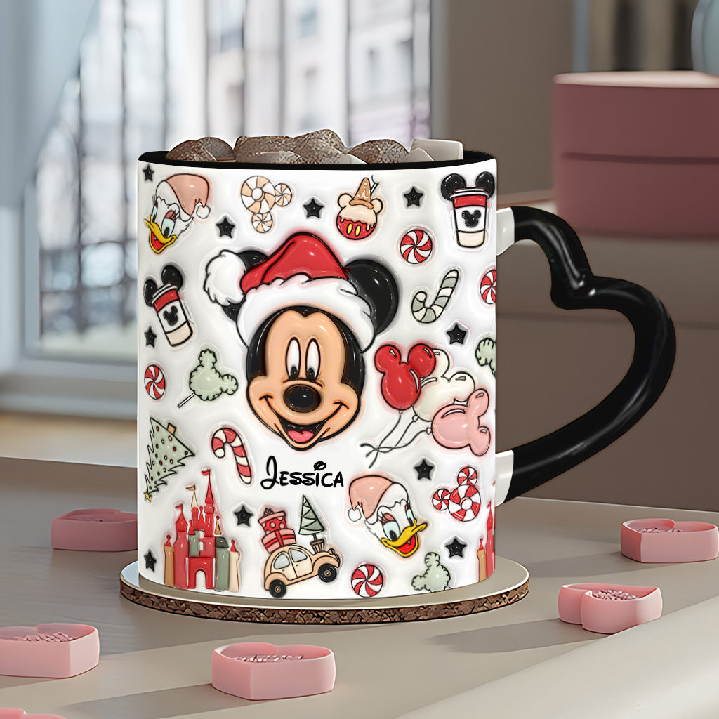 Personalized Christmas Heart Handle Mug with Mickey Mouse Design
