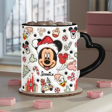 Load image into Gallery viewer, Personalized Christmas Heart Handle Mug with Mickey Mouse Design
