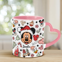 Load image into Gallery viewer, Personalized Christmas Heart Handle Mug with Mickey Mouse Design
