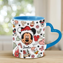 Load image into Gallery viewer, Personalized Christmas Heart Handle Mug with Mickey Mouse Design
