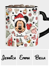 Load image into Gallery viewer, Personalized Christmas Heart Handle Mug with Mickey Mouse Design
