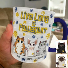 Load image into Gallery viewer, Personalized Accent Mug Live Long and Pawspurr Cat Design Gift for Pet Lovers
