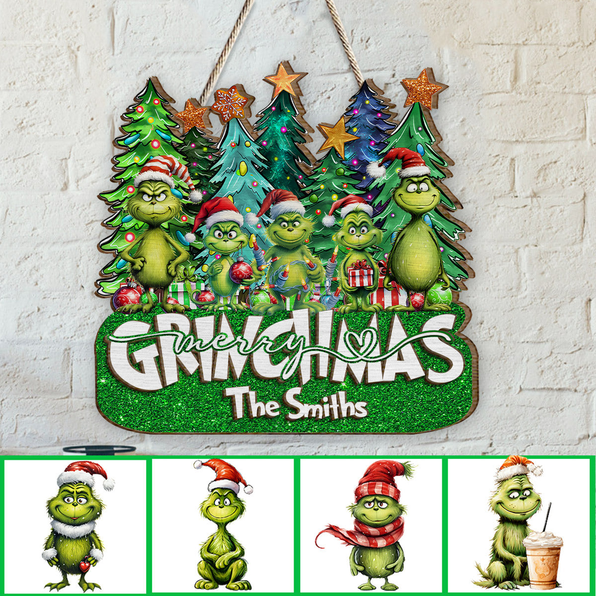 Personalized Merry Grinchmas 2 Layered Wood Sign for Christmas