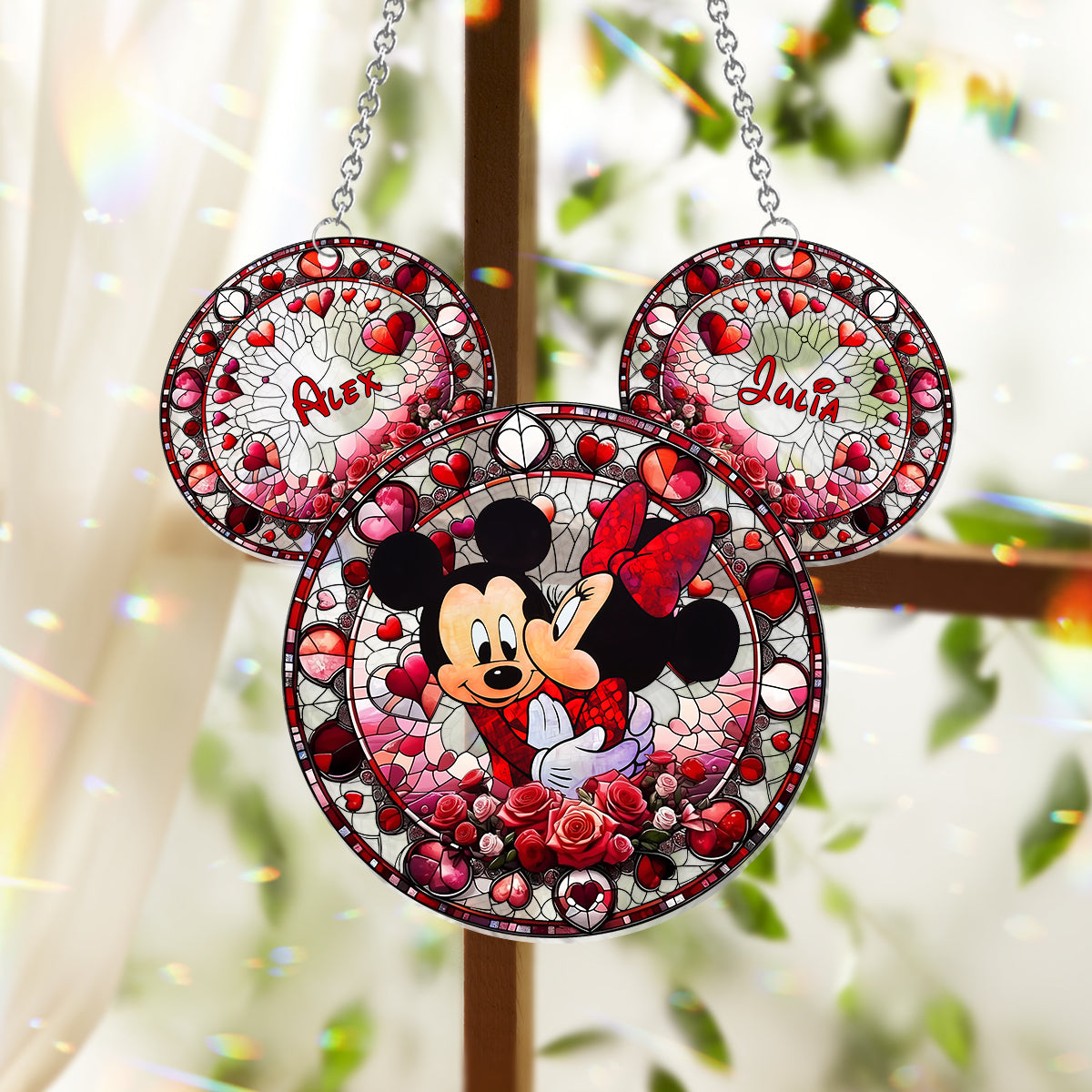 Personalized Mickey Mouse Couple Suncatcher Window Ornament Gift