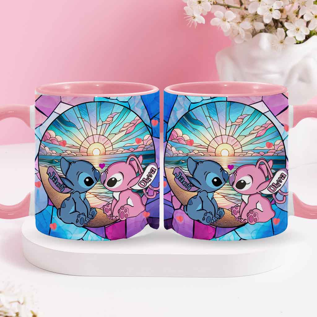 Personalized Ohana Accent Mug with Sunrise Beach Design Gift for Couples