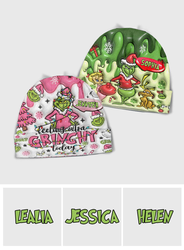 Personalized Christmas Beanie Hat with Grinch Design for Kids