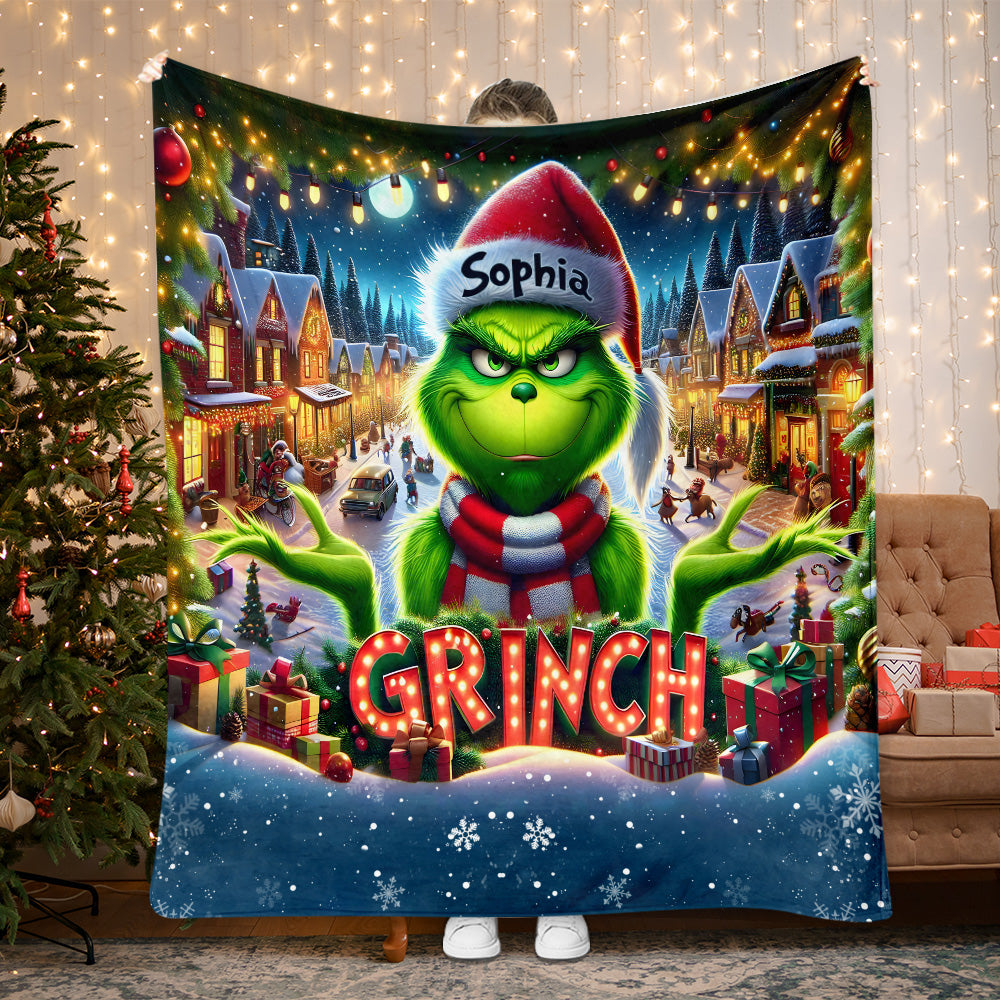 Personalized Grinch Christmas Blanket | Custom Name Holiday Gift