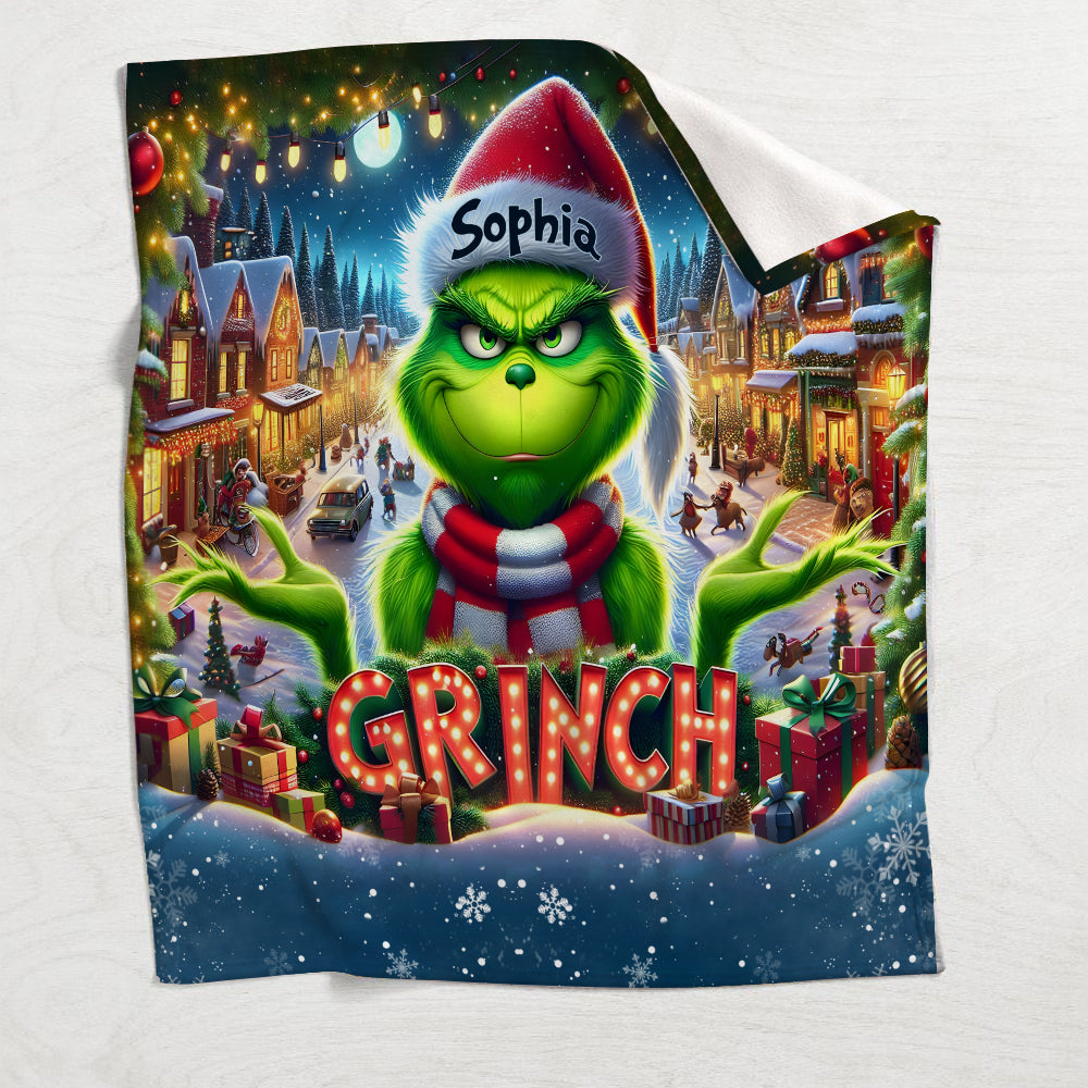 Personalized Grinch Christmas Blanket | Custom Name Holiday Gift