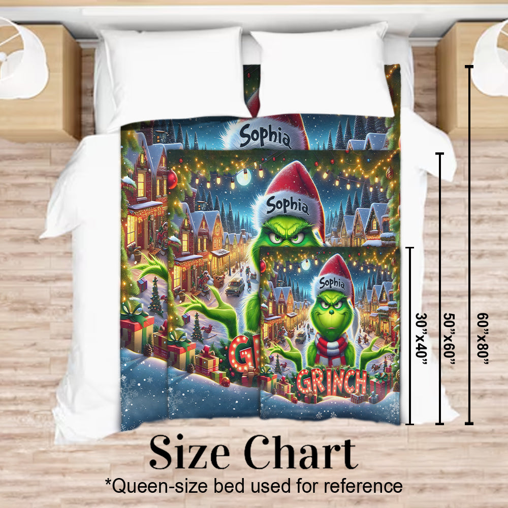 Personalized Grinch Christmas Blanket | Custom Name Holiday Gift