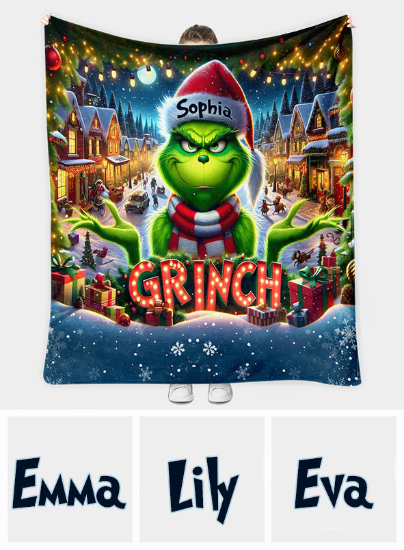 Personalized Grinch Christmas Blanket | Custom Name Holiday Gift