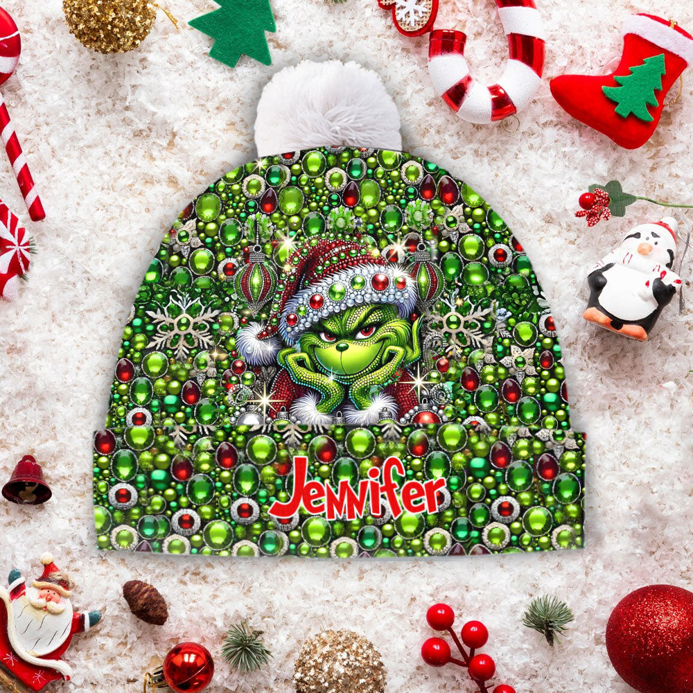 Personalized Grinch Beanie Hat Custom Name Christmas Gift