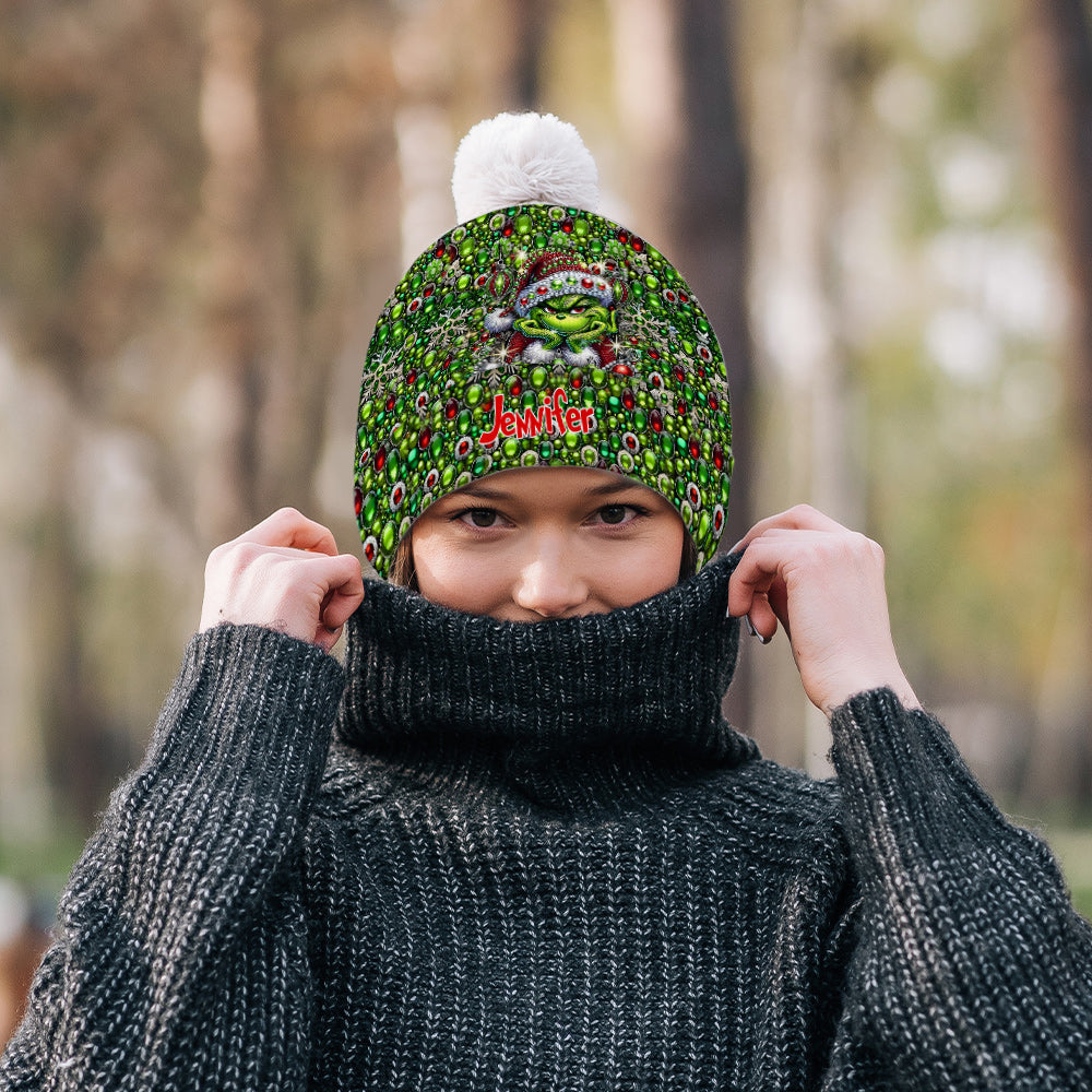 Personalized Grinch Beanie Hat Custom Name Christmas Gift