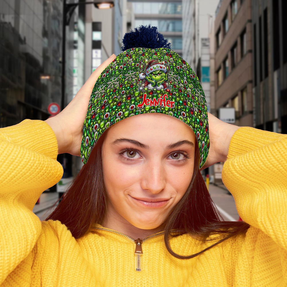 Personalized Grinch Beanie Hat Custom Name Christmas Gift