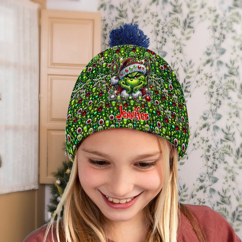 Personalized Grinch Beanie Hat Custom Name Christmas Gift