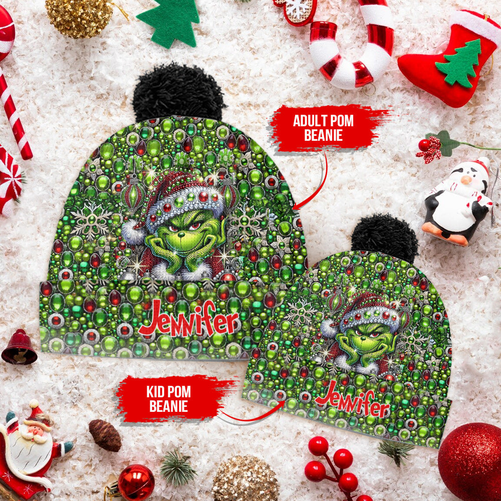 Personalized Grinch Beanie Hat Custom Name Christmas Gift