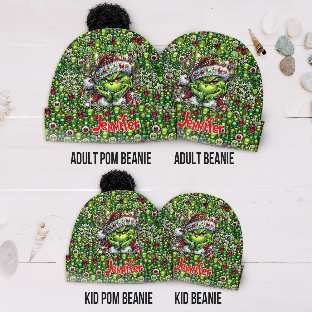 Personalized Grinch Beanie Hat Custom Name Christmas Gift