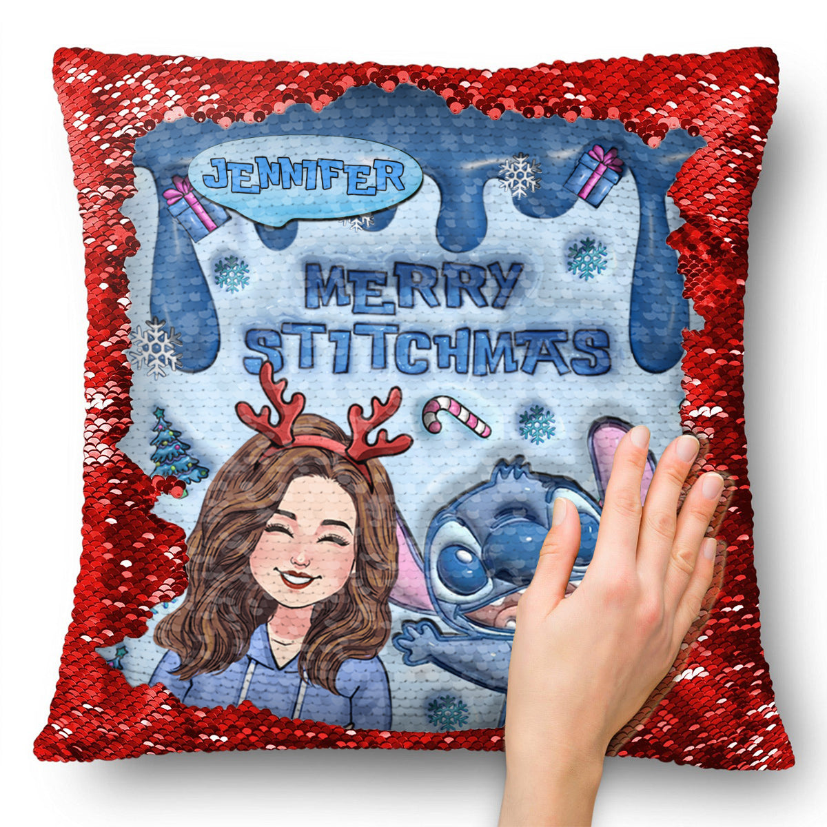 Personalized Sequin Pillow Cover Merry Christmas Gift for Mom