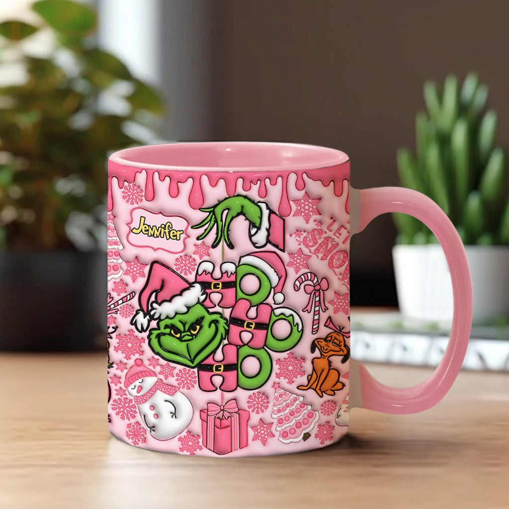 Personalized Grinch Christmas Accent Mug with Custom Name for Holiday Gifts