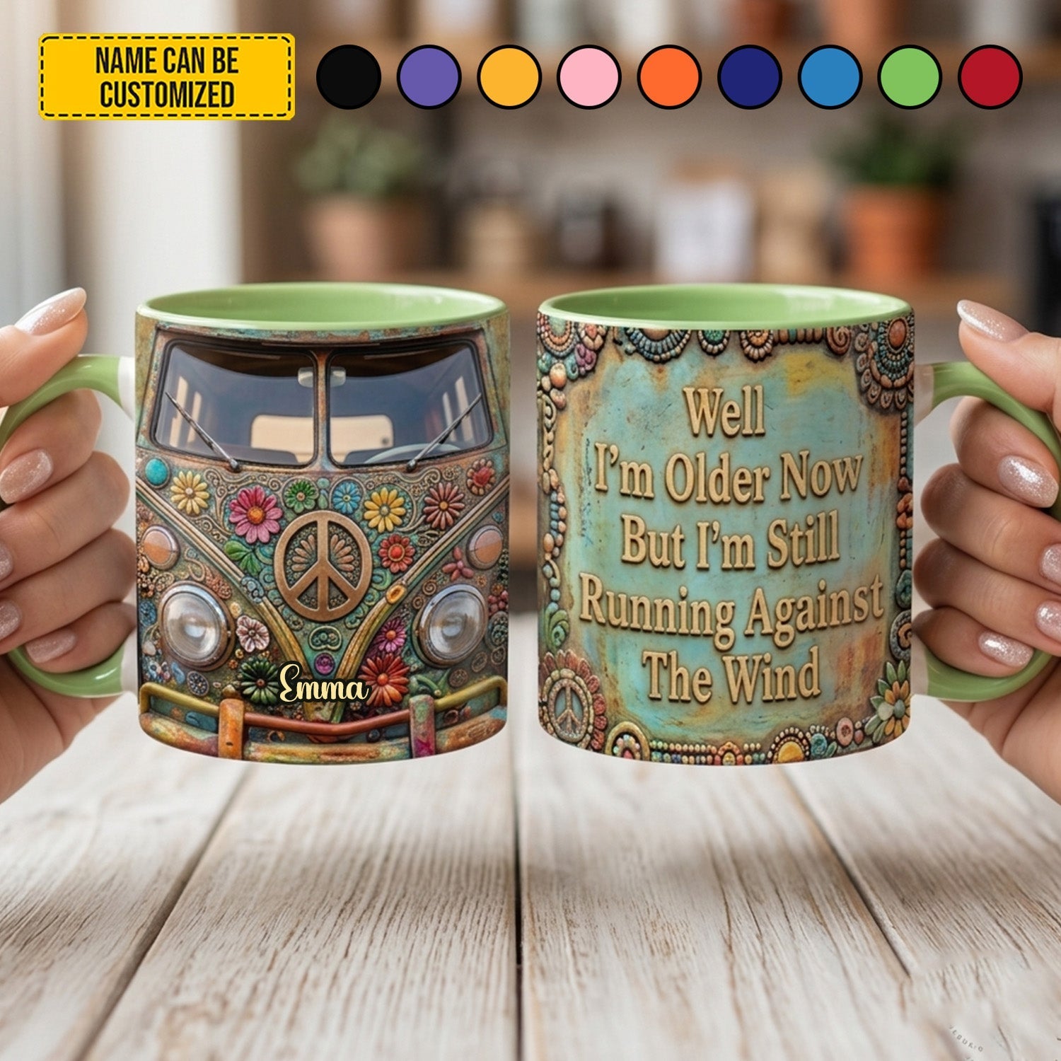 Personalized Hippie Accent Mug Custom Name Gift for Mom