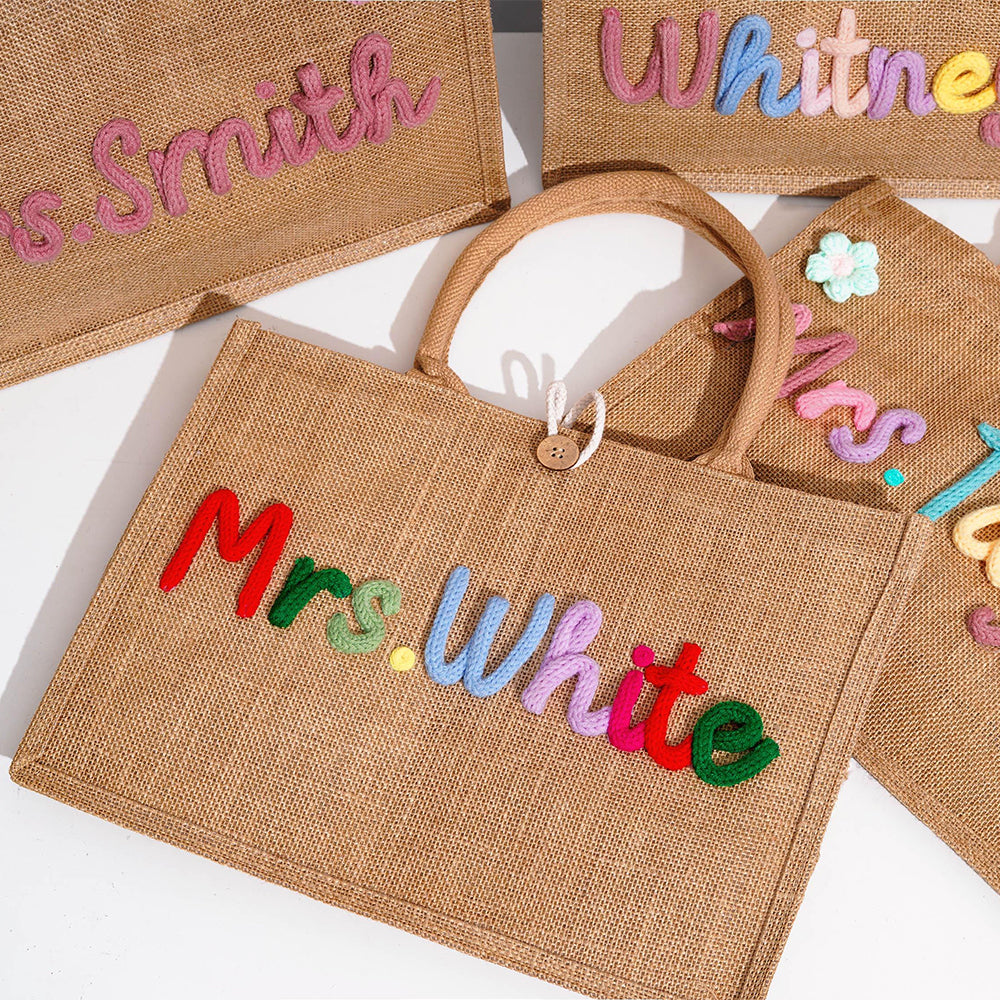 Personalized Crochet Tote Bag Custom Name Teacher Gift