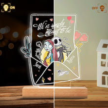 Load image into Gallery viewer, Personalized Nightmare Themed Couple Plaque Light Base Gift
