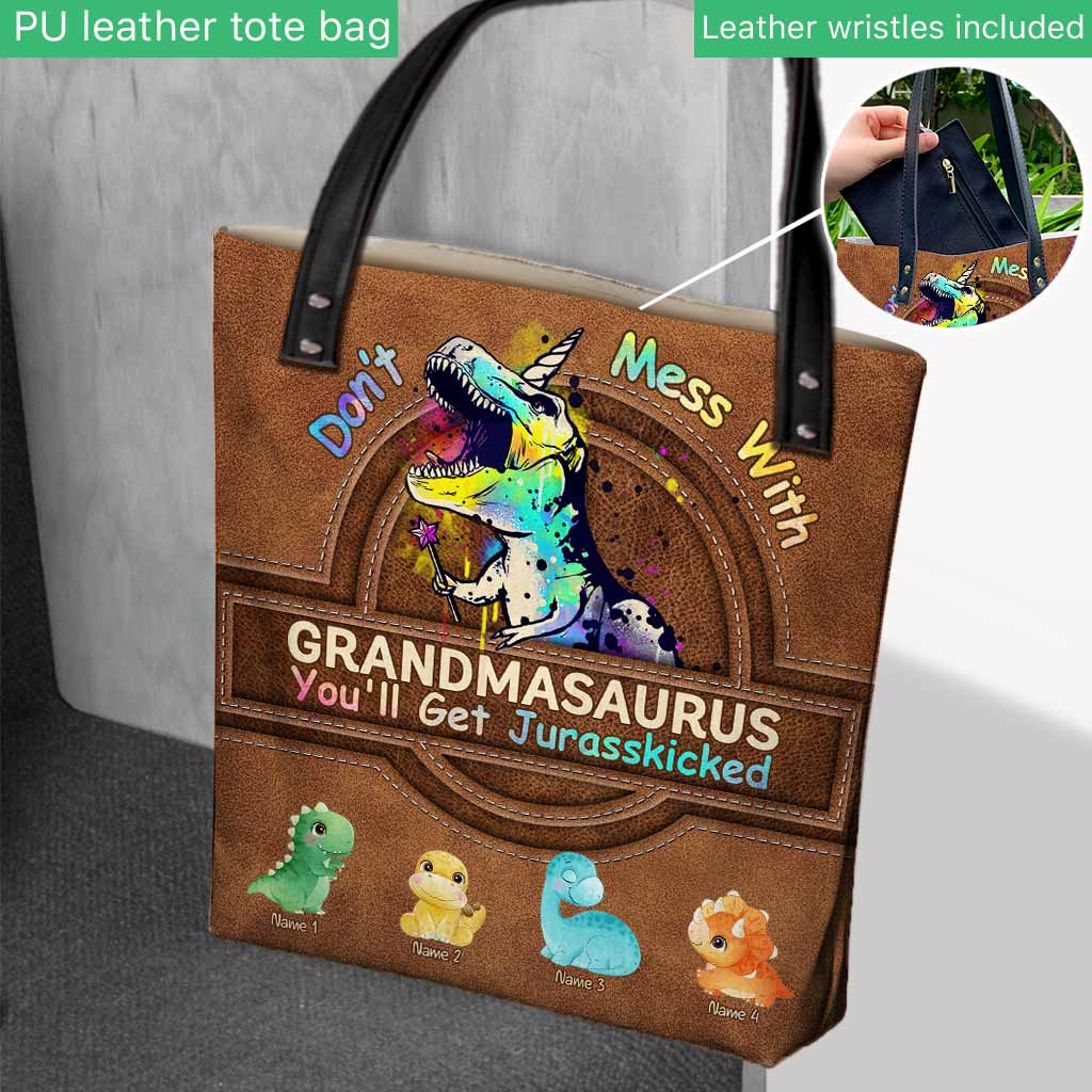 Personalized Grandmasaurus Tote Bag Custom Name Gift for Mom
