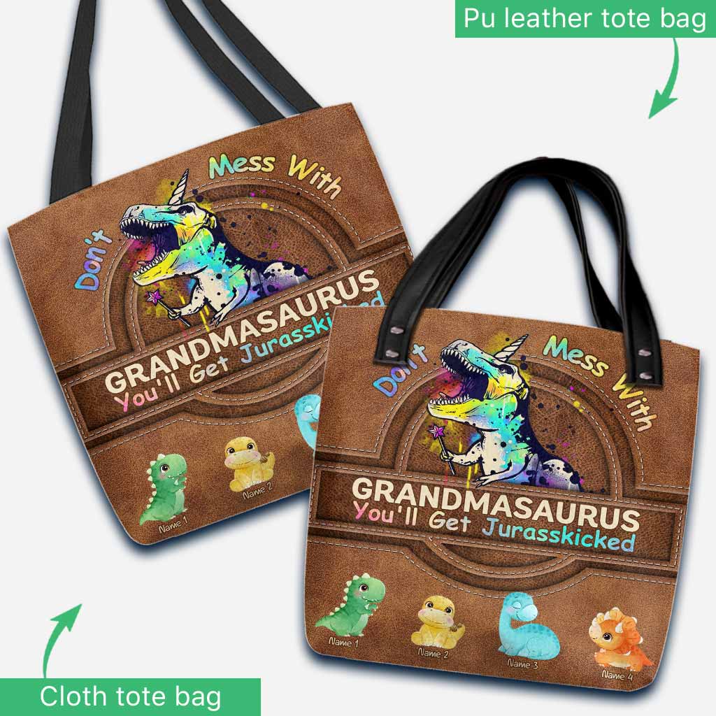 Personalized Grandmasaurus Tote Bag Custom Name Gift for Mom