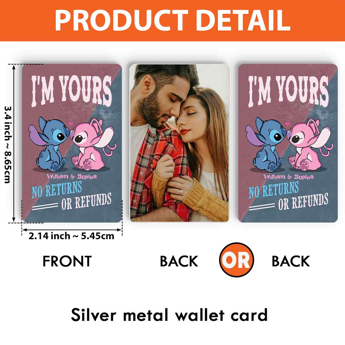 Personalized Metal Ohana Wallet Insert Card with Custom Message Gift for Couples