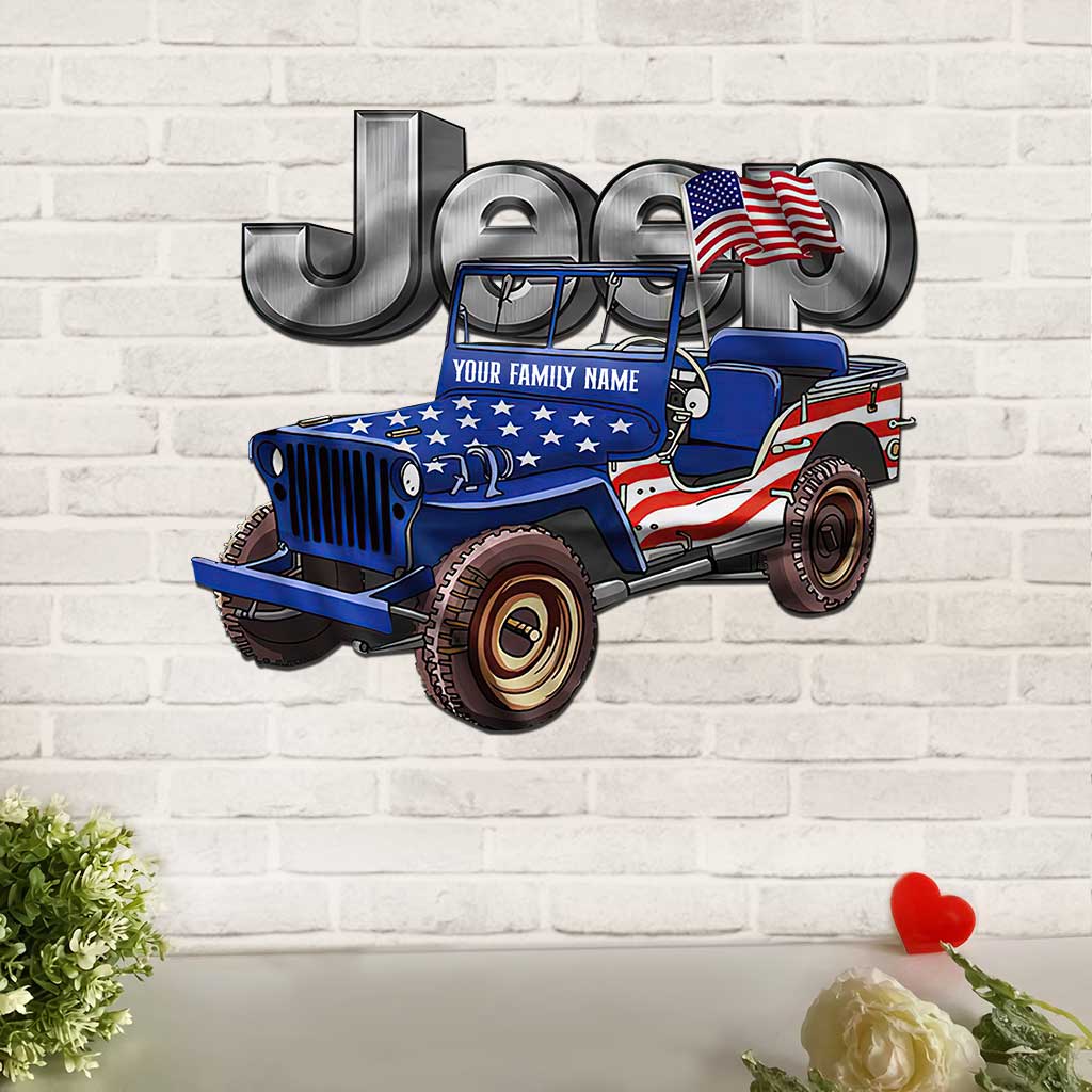 Personalized Independence Day Jeep Cut Metal Sign for Family
