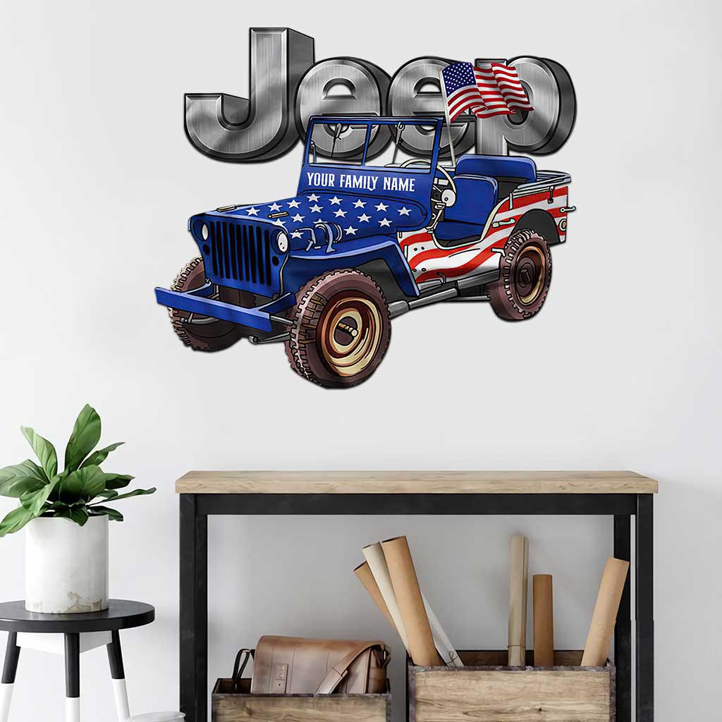 Personalized Independence Day Jeep Cut Metal Sign for Family