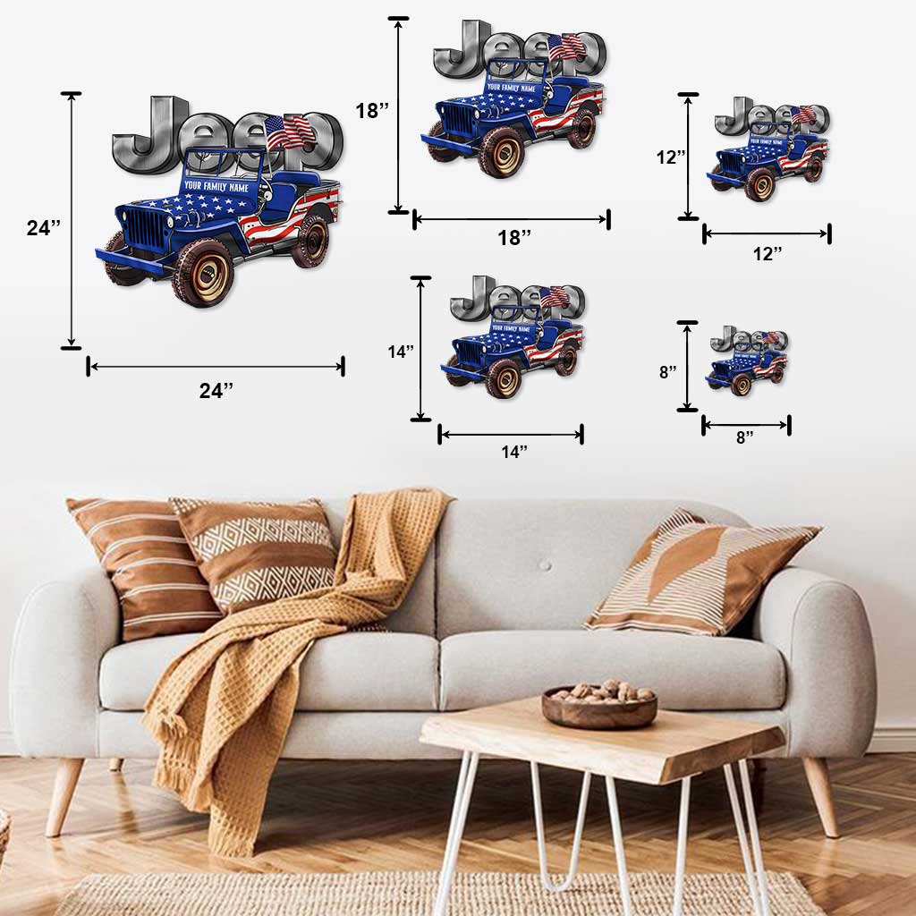 Personalized Independence Day Jeep Cut Metal Sign for Family