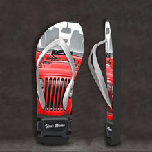 Load image into Gallery viewer, Personalized Jeep Flip Flops Custom Name for Beach Lovers
