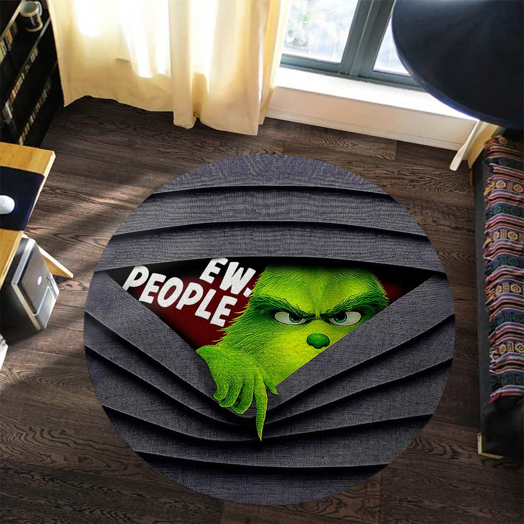Personalized Christmas Round Rug with Grinch Design for Holiday Decor