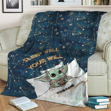Load image into Gallery viewer, Personalized Baby Yoda Blanket Custom Name Gift for Kids
