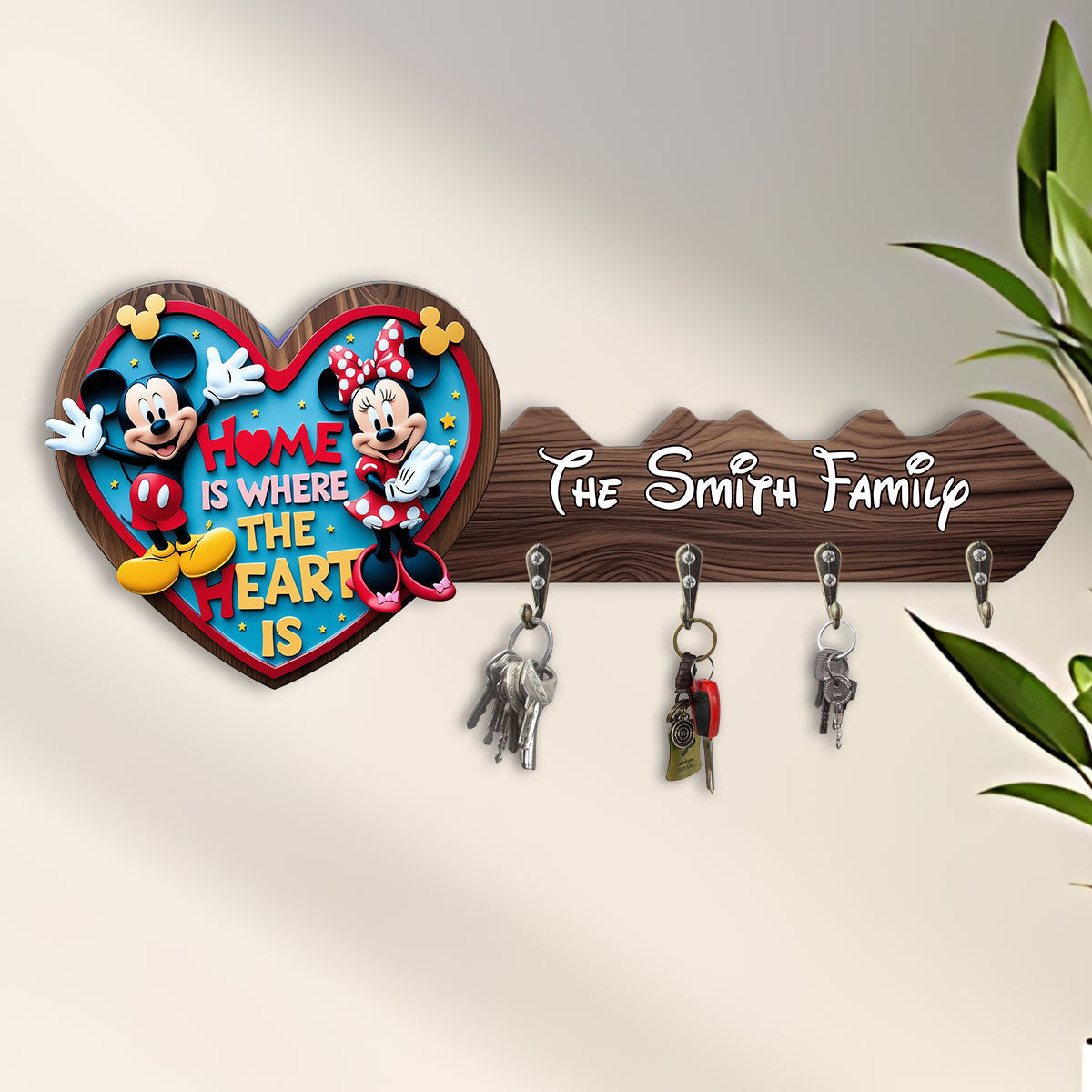 Personalized Home Is Where The Heart Is Key Rack Custom Name Family Gift