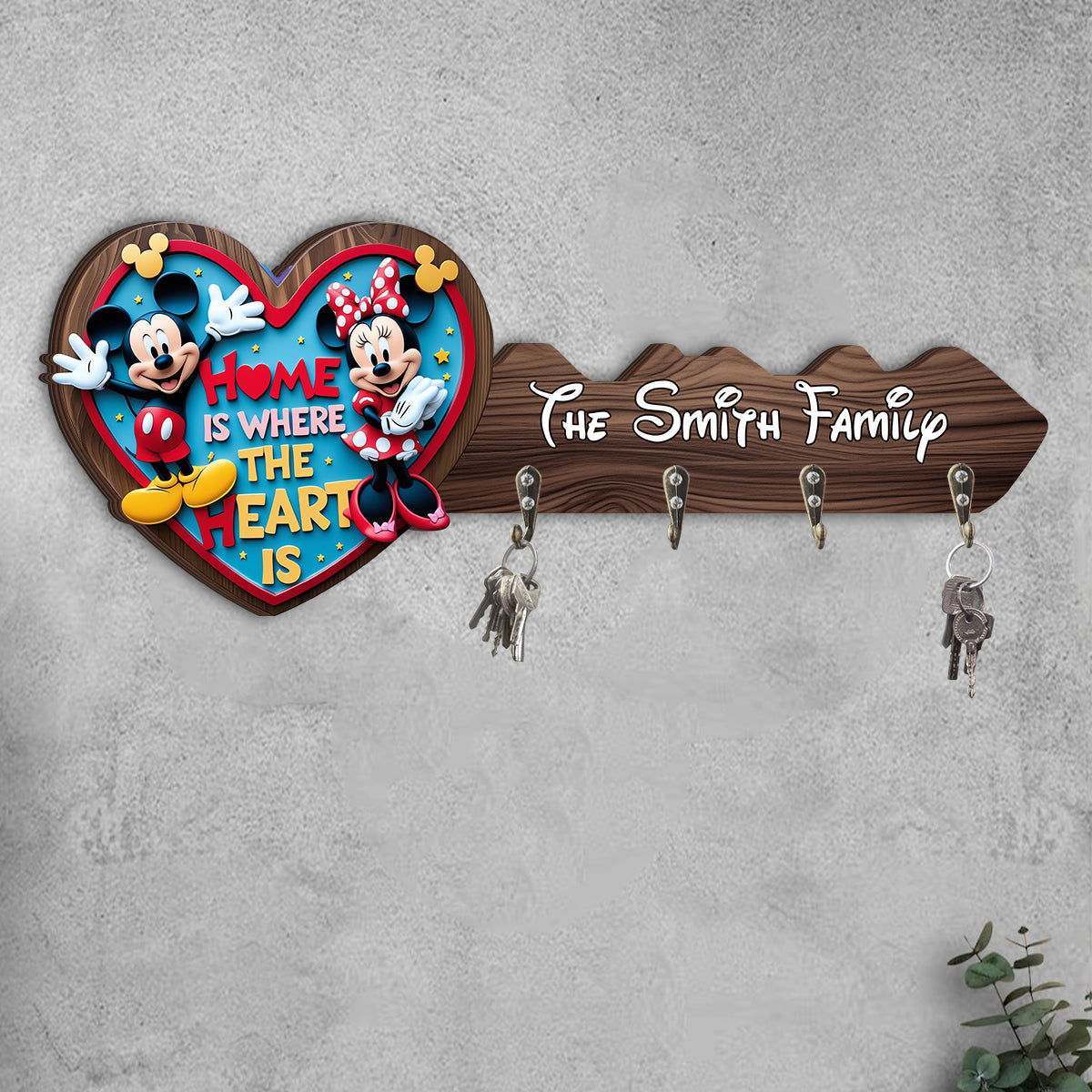 Personalized Home Is Where The Heart Is Key Rack Custom Name Family Gift