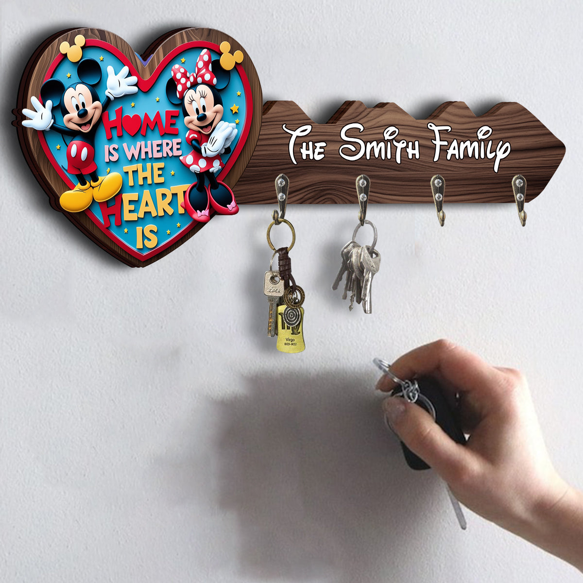 Personalized Home Is Where The Heart Is Key Rack Custom Name Family Gift