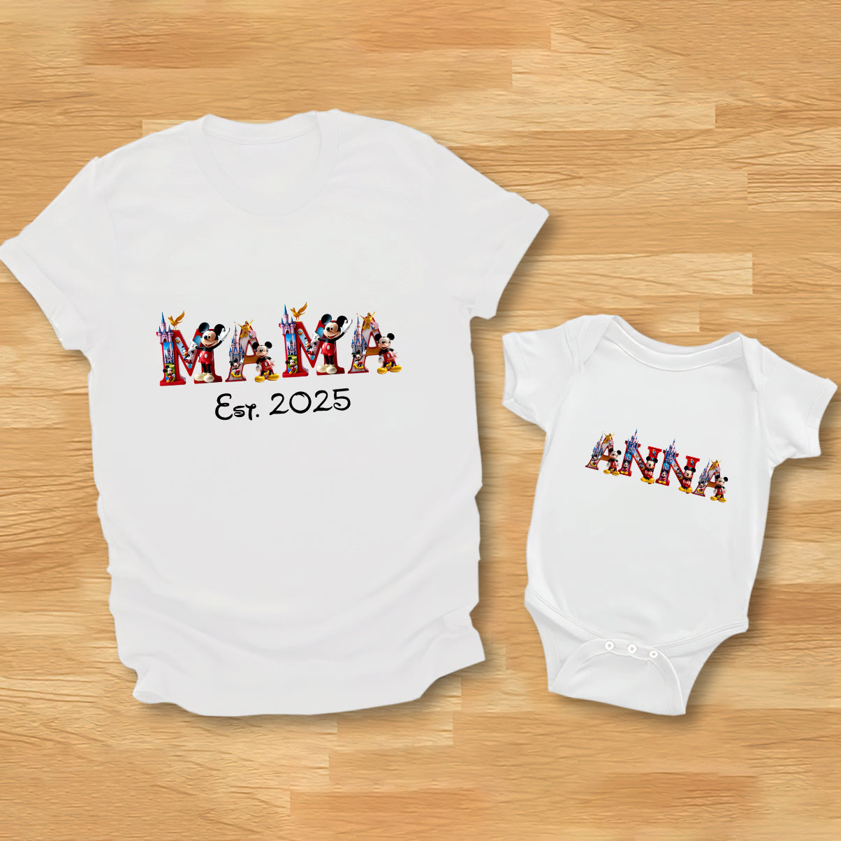 Personalized Mickey Mouse T-shirt and Baby Onesie Gift for Mother's Day