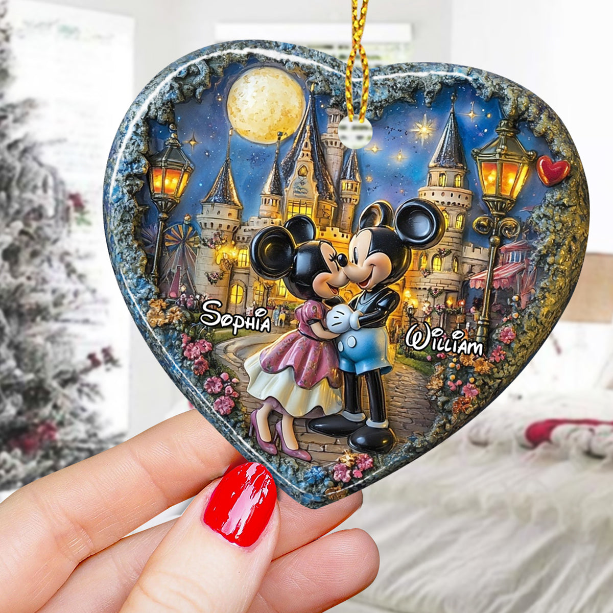 Personalized Ceramic Heart Ornament Custom Name for Couples Gift