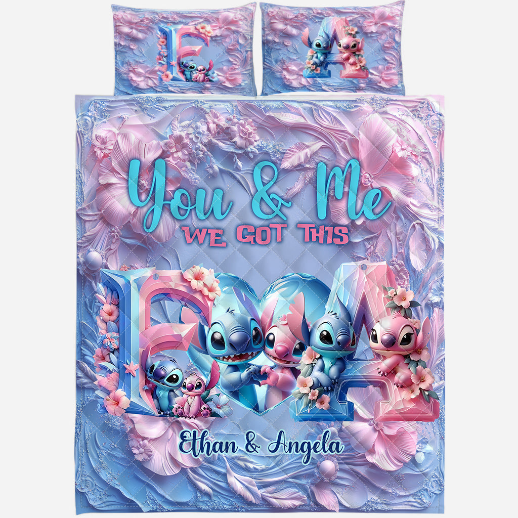 Personalized Ohana Quilt Set with Custom Names for Couples