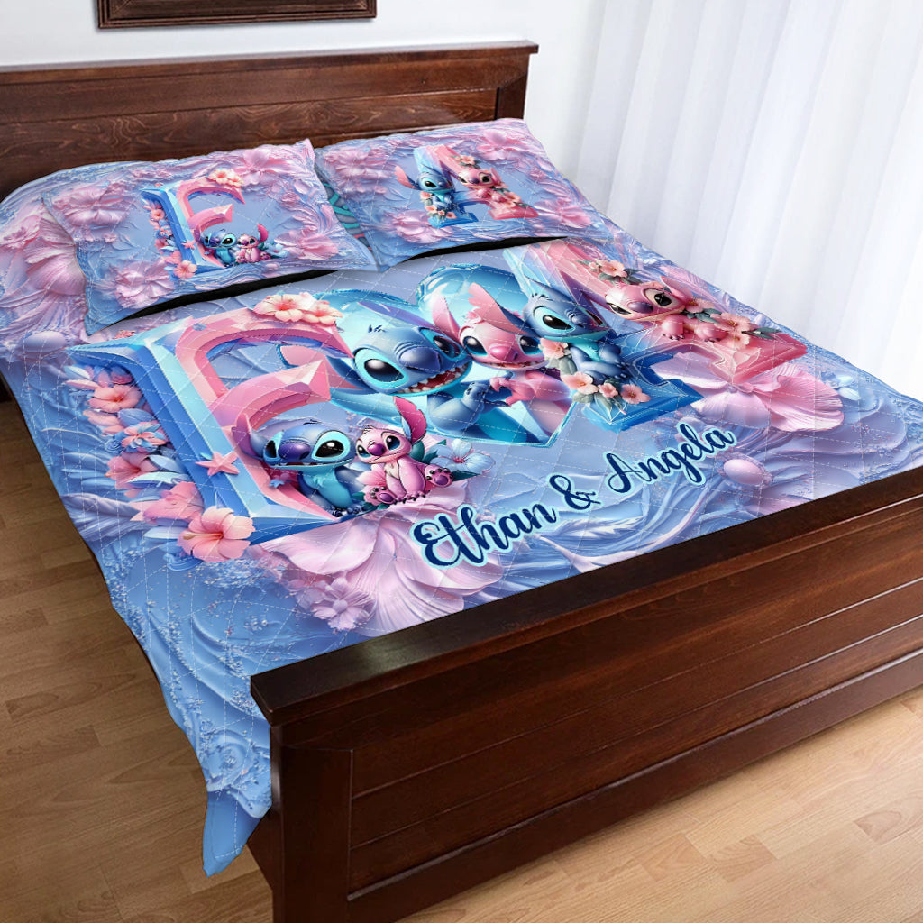 Personalized Ohana Quilt Set with Custom Names for Couples