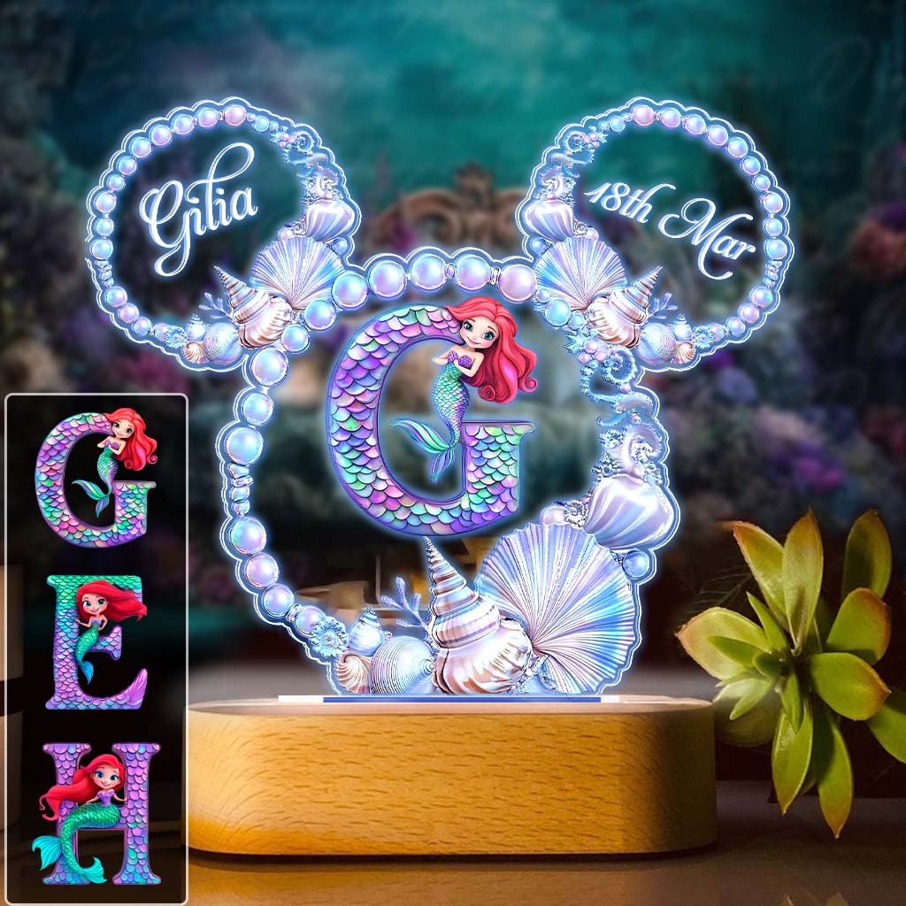 Personalized Mermaid Ocean Pearl Wreath Kids Acrylic Light Base