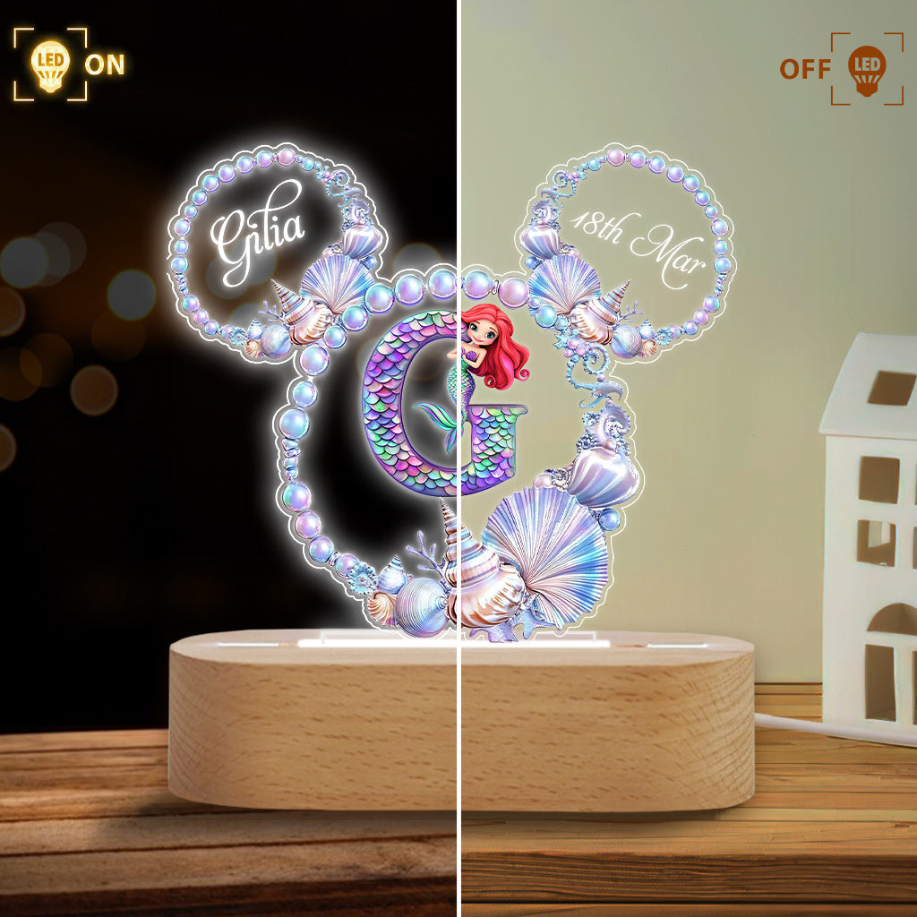 Personalized Mermaid Ocean Pearl Wreath Kids Acrylic Light Base