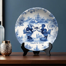 Load image into Gallery viewer, Personalized Blue &amp; White Ceramic Round Plate for Couples
