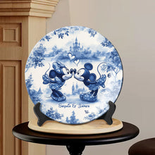 Load image into Gallery viewer, Personalized Blue &amp; White Ceramic Round Plate for Couples
