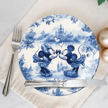 Load image into Gallery viewer, Personalized Blue &amp; White Ceramic Round Plate for Couples
