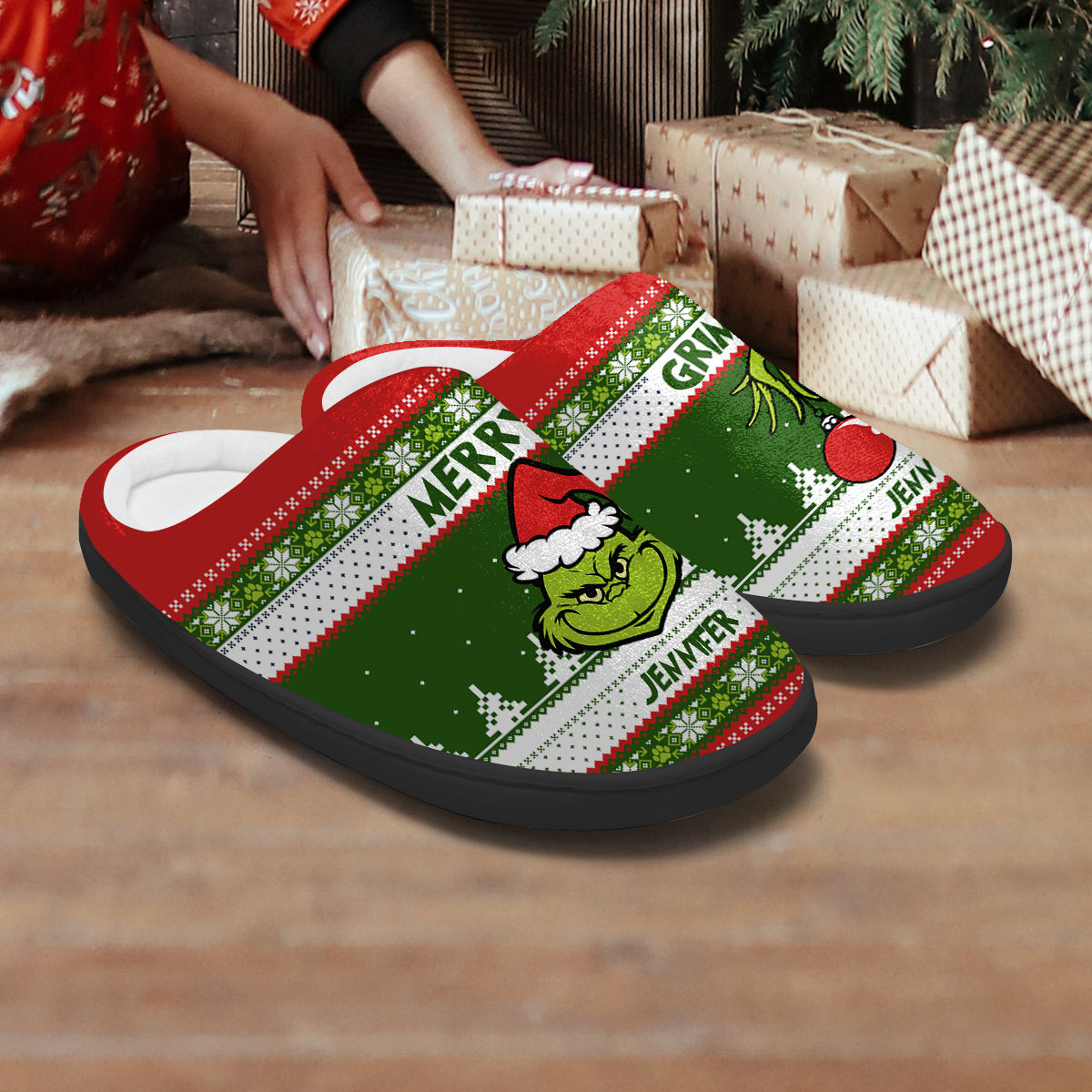 Personalized Merry Grinchmas Slippers Gift for Christmas