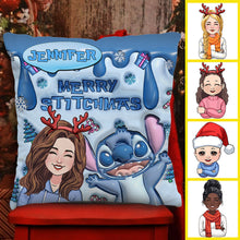 Load image into Gallery viewer, Personalized Ohana Throw Pillow Merry Stitchmas Gift Idea
