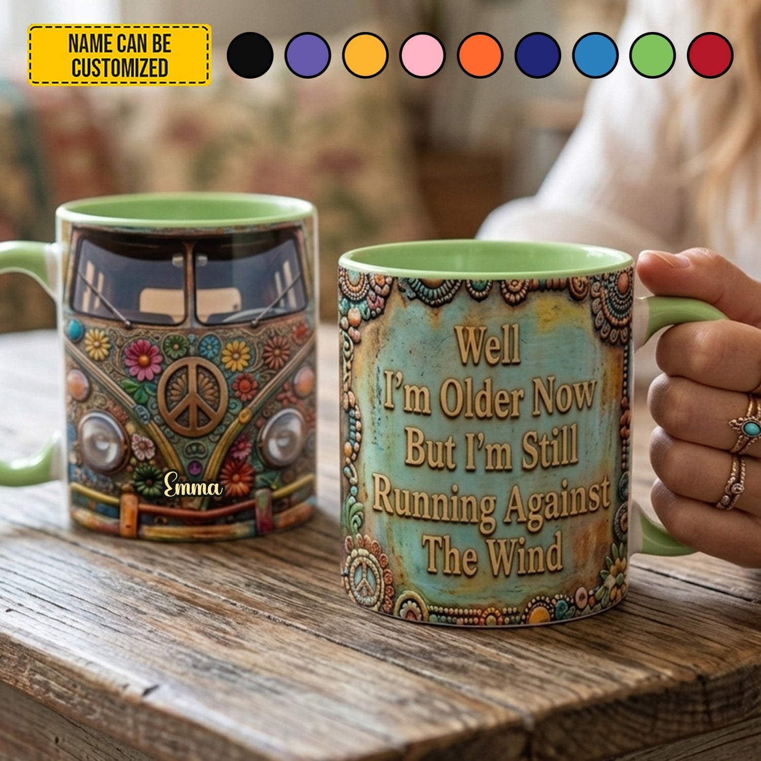 Personalized Hippie Accent Mug Custom Name Gift for Mom